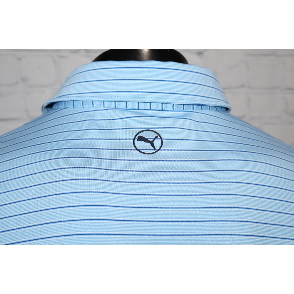 Puma Golf Polo Men XL Blue Striped Short Sleeve Golf Shirt Polyester Blend